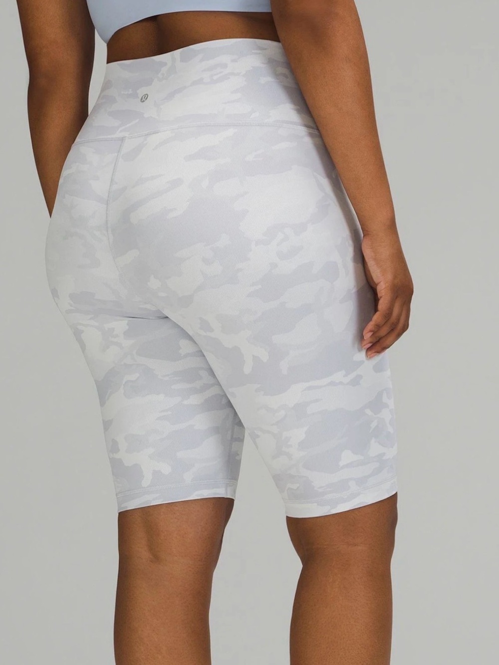 Lululemon Women 10" Biker Shorts 14 Grey Camo Wunder Under Hi-Rise Athletic